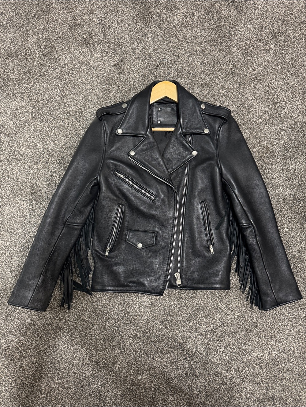 Black Fringe Leather Moto Jacket